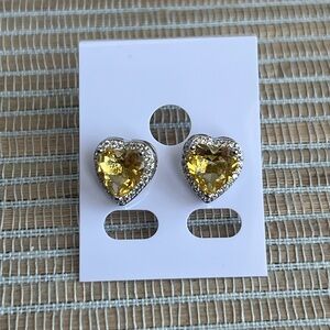 ⭐️-Yellow Heart Crystal Stud Earrings  (silver finish)